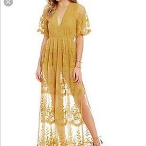 NWT GB Yellow Embroidered Lace Maxi Romper
